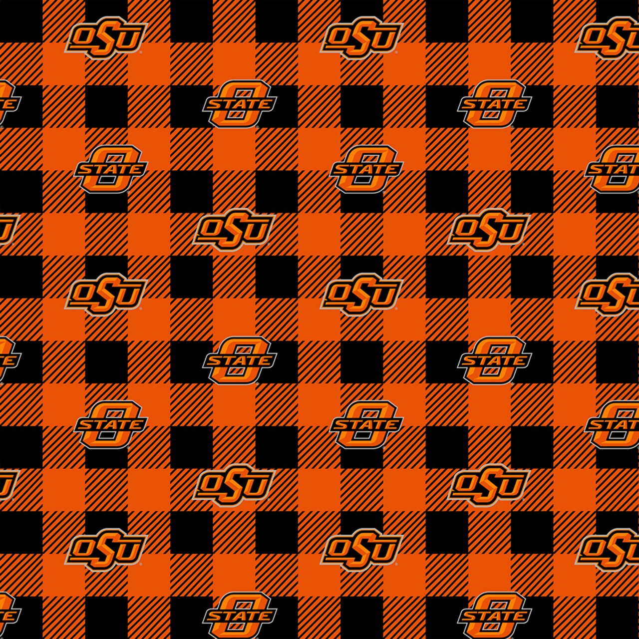 Sykel Enterprises-Oklahoma State University Fleece Fabric-Oklahoma State OSU Cowboys Buffalo Plaid Fleece Blanket Fabric-Sold by the yard